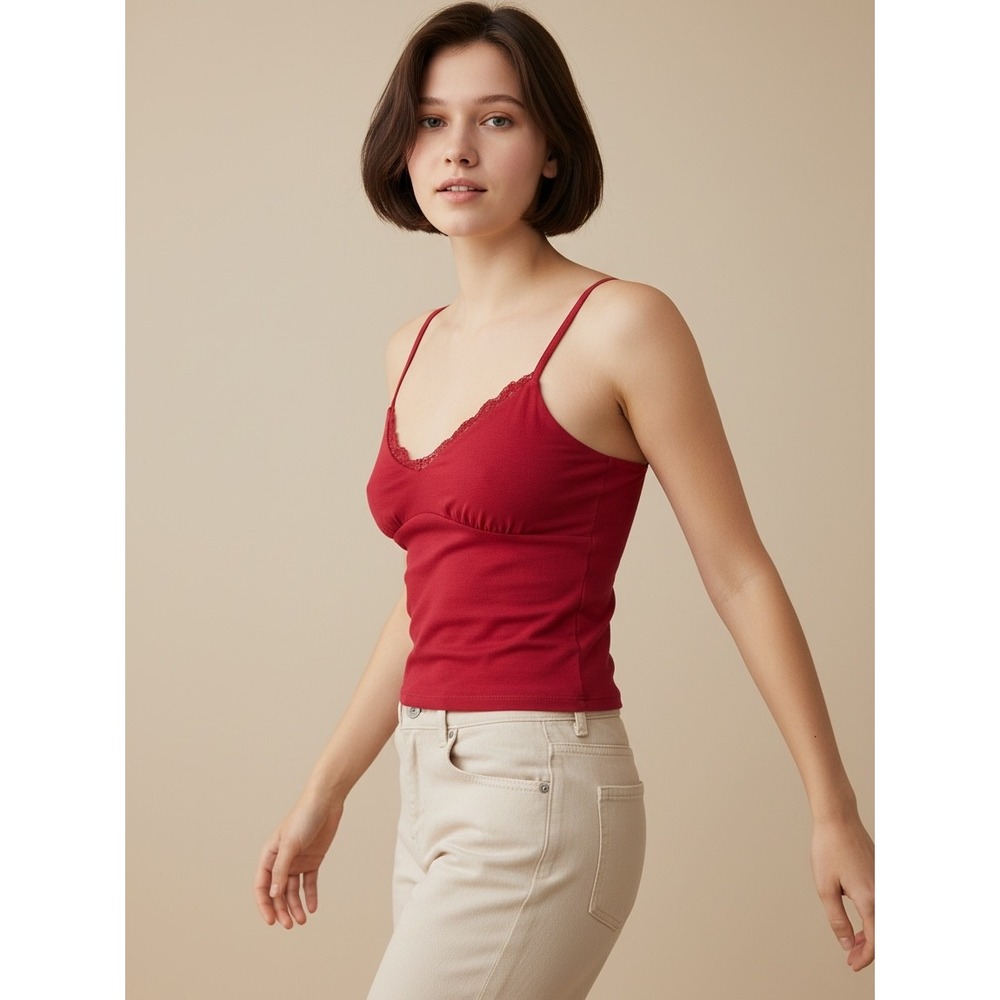 Hollister Red Lace Trim Cami Top Empire Waist Adjustable Straps Size XS